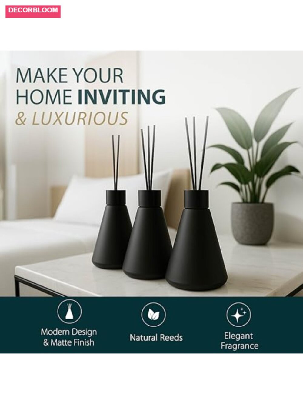 Reed Diffuser Set of 3, White Flower Scent, 50ml, Home Fragrance for Bathroom & - Picture 6 of 6